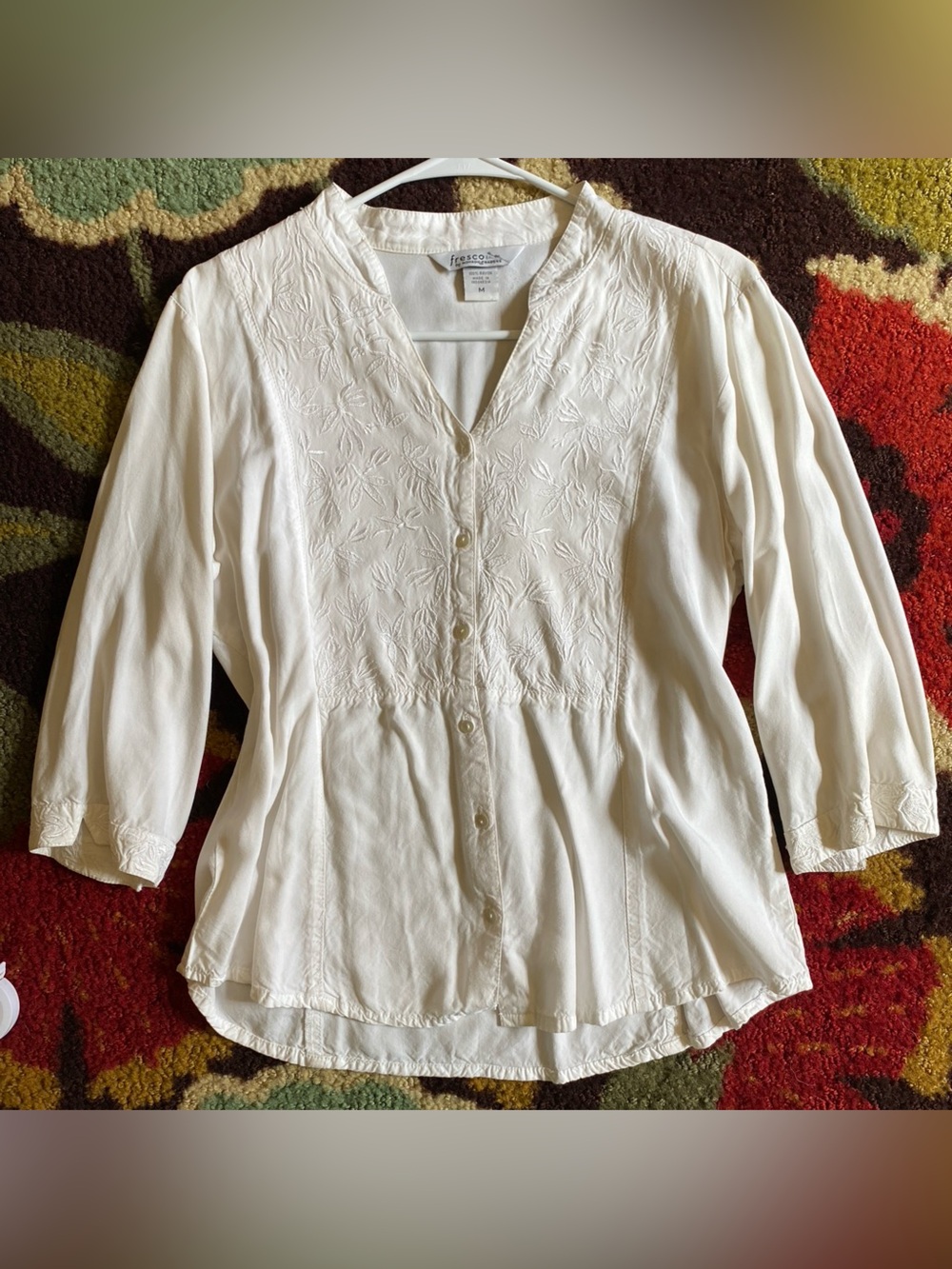 White Embroidered Button-Down Shirt